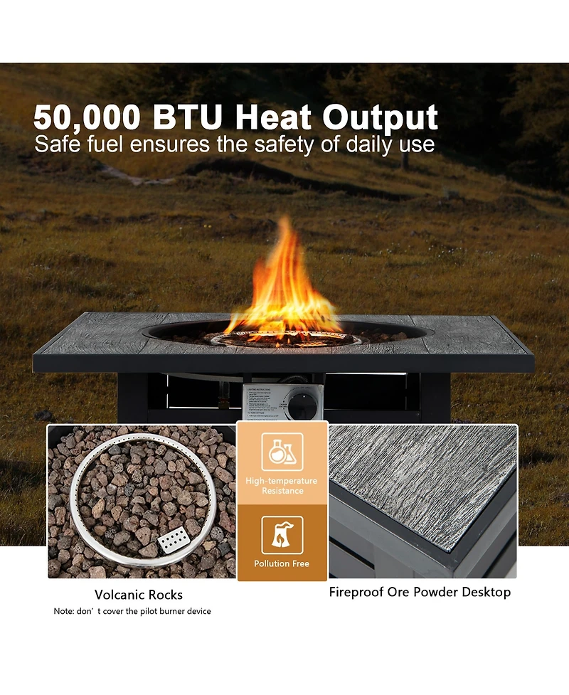 Costway 32'' Square Propane Fire Pit Table for Patio w/Lava Rocks Rain Cover 50,000 Btu