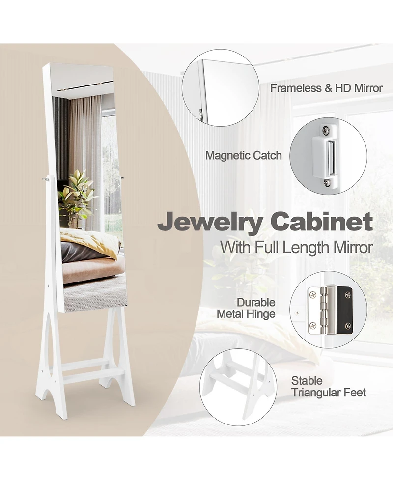 Costway Led Jewelry Cabinet Armoire with Bevel Edge Mirror Organizer Mirrored Standing
