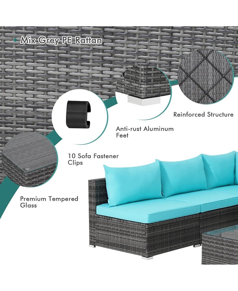 Costway 7PCS Patio Rattan Furniture Set Sectional Sofa Cushioned Garden