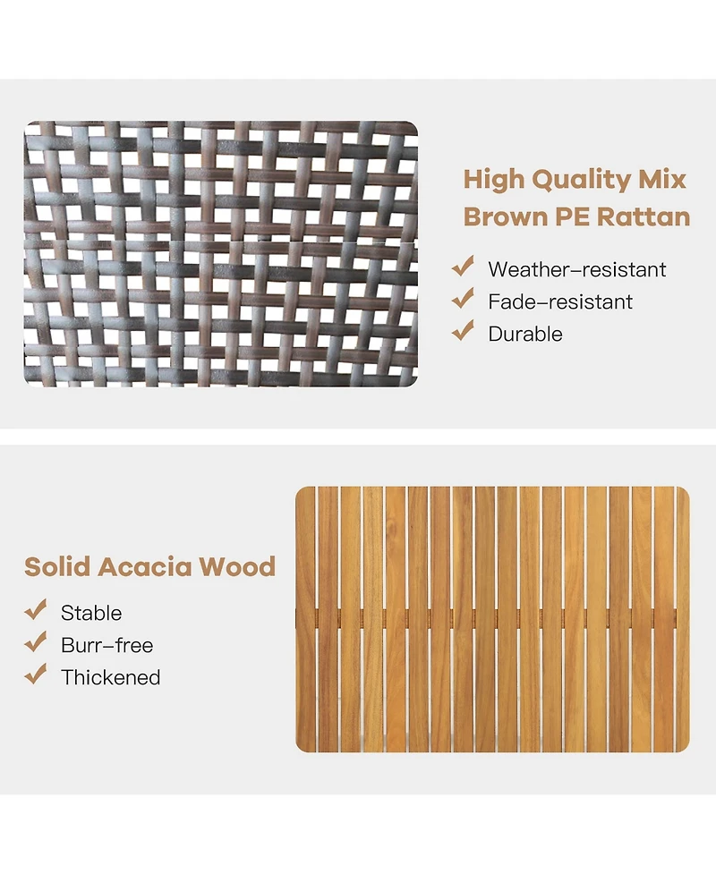 4PCS Patio Rattan Furniture Set Acacia Wood Cushioned Sofa