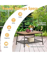 Costway 5PCS Patio Rattan Furniture Set Cushioned Sofa Armrest Wooden Tabletop