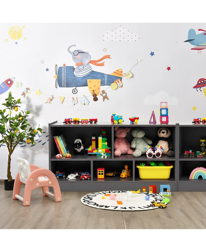 Kids 2-Shelf Bookcase 5-Cube Wood Toy Storage Cabinet Organizer