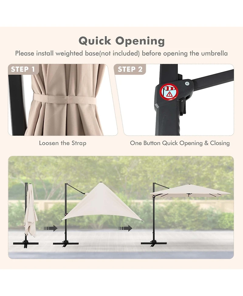 Costway Patio 9.5FT Square Cantilever Offset Hanging Umbrella 2-Tier 360° Outdoor