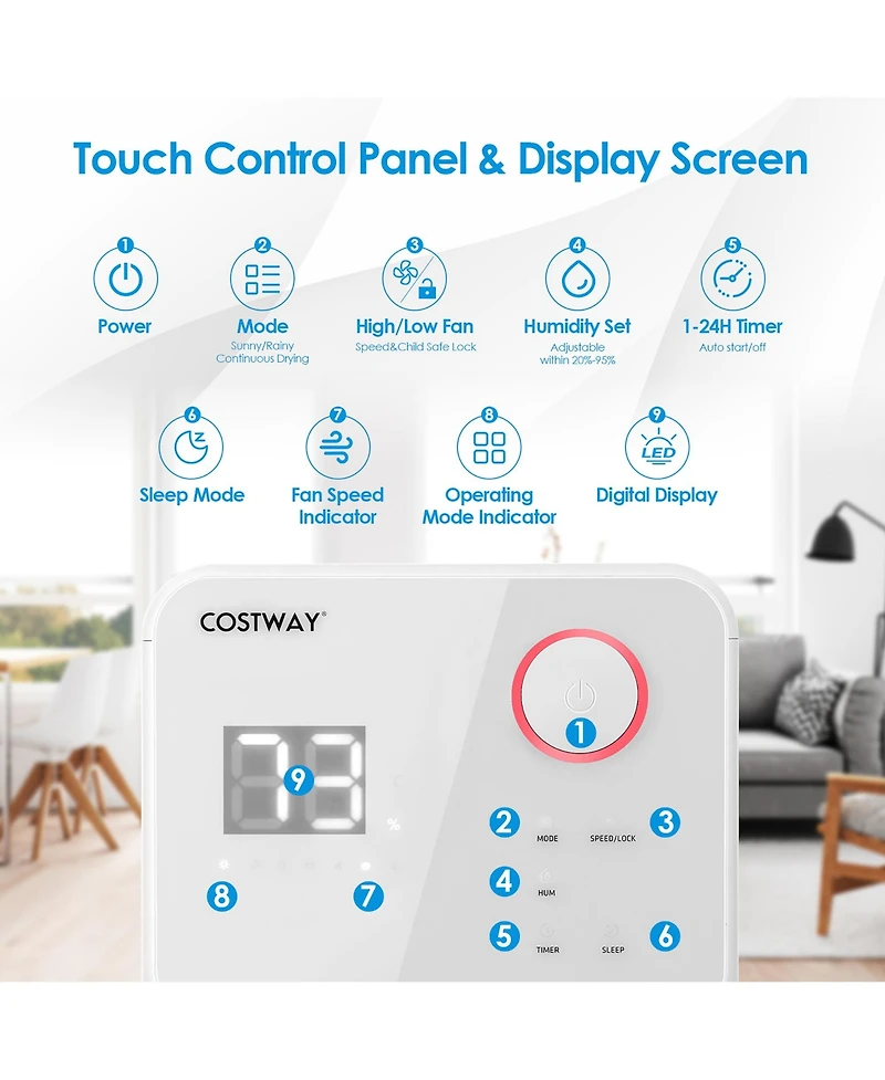 32 Pints 2000 Sq. Ft Dehumidifier for Home & Basements w/3-Color Digital Display