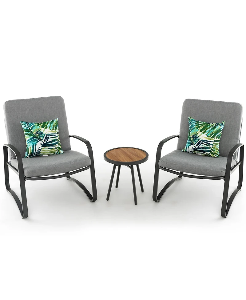 Costway 3pcs Patio Bistro Conversation Set Dpc Tabletop Metal Cushioned Chairs Outdoor