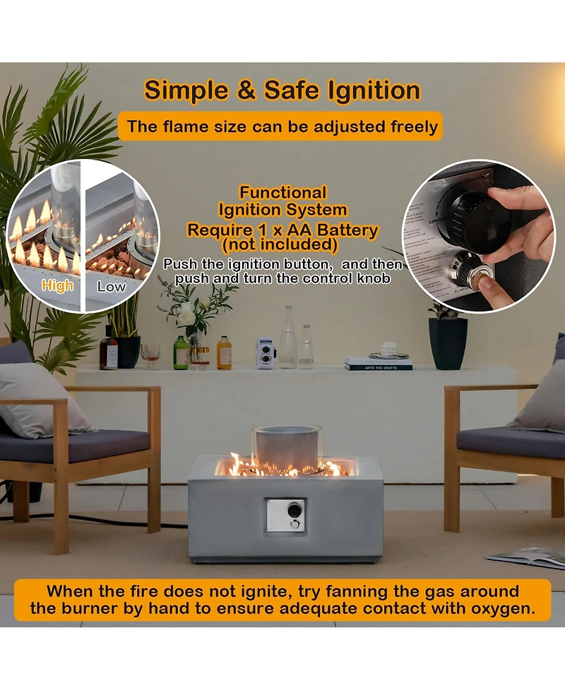 Costway 28'' Patio Fountain Fire Pit Table 50,000 Btu Square Propane Fire Pit