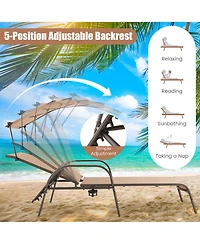 Costway Patio Heavy-Duty Chaise Lounge 5-Level Adjustable Outdoor Recliner Canopy Cup