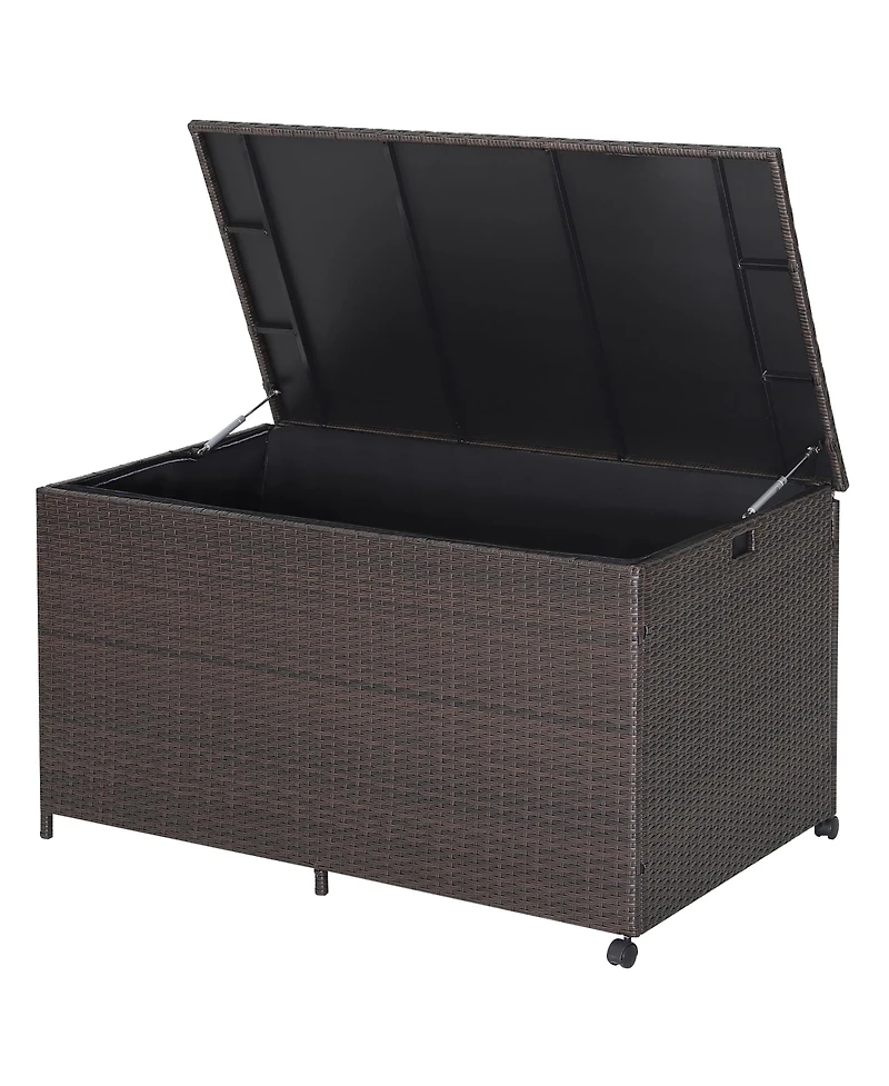 133 Gallon Patio Rattan Storage Deck Box Container Wheel Handle W/Liner