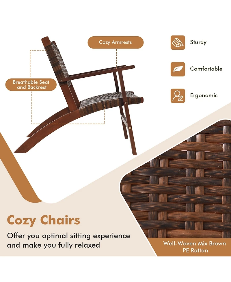 Gymax 3PCS Rattan Patio Chair & Table Set Outdoor Furniture Set w/ Wooden Frame