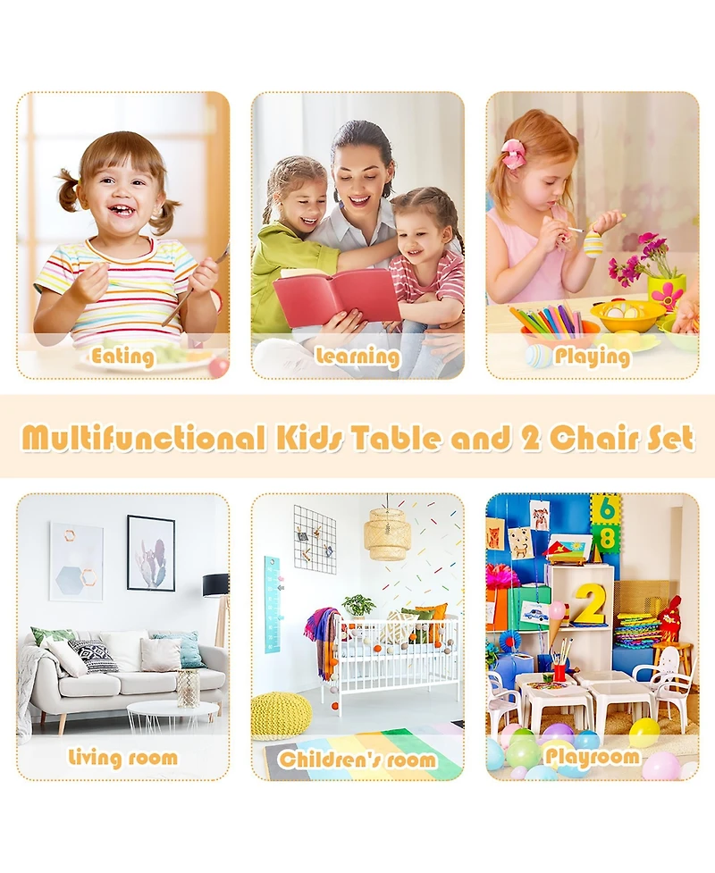 Kids Wooden Table & 2 Chairs Set Children Activity Table Set
