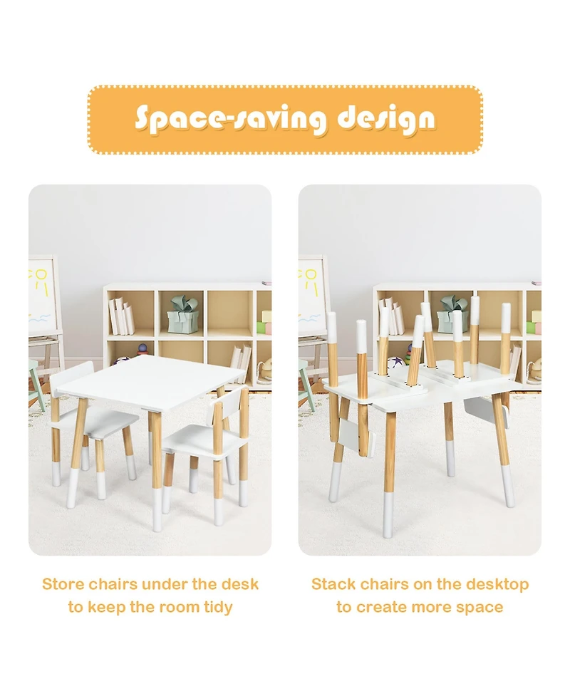 Kids Wooden Table & 2 Chairs Set Children Activity Table Set