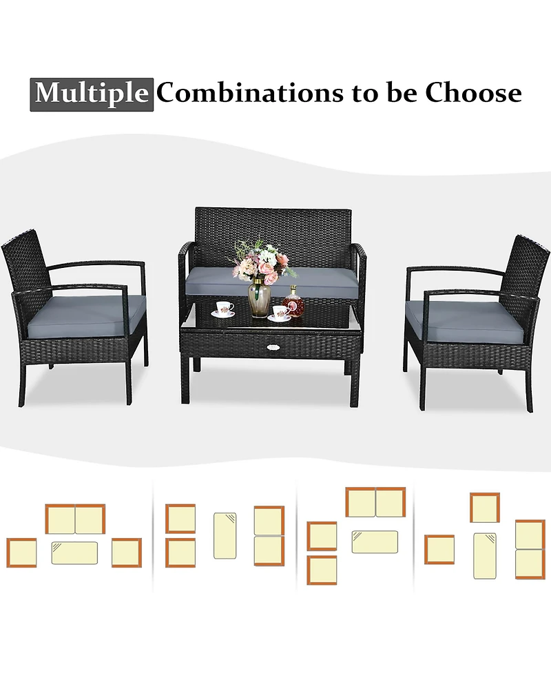 4PCS Patio Rattan Furniture Set Garden Deck