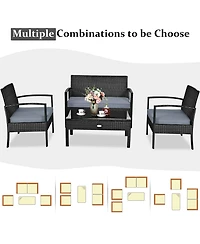 4PCS Patio Rattan Furniture Set Garden Deck