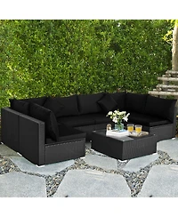 Gymax 7PCS Rattan Patio Conversation Set Sectional Furniture Set w/ Cushion