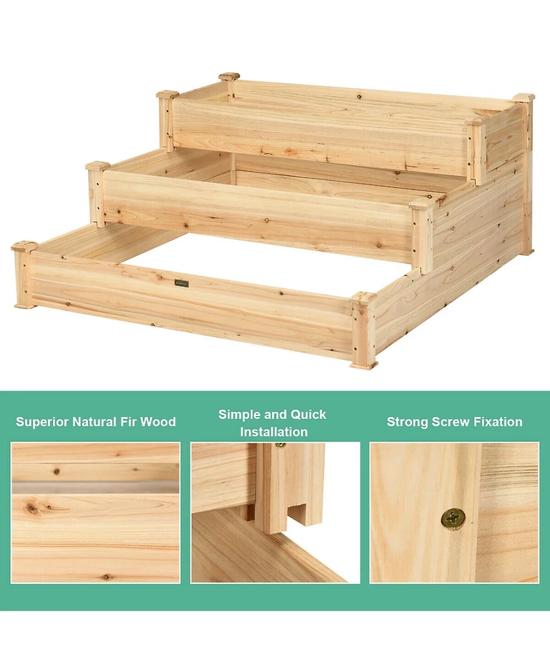 3 Tier Wooden Raised Garden Bed Planter Kit