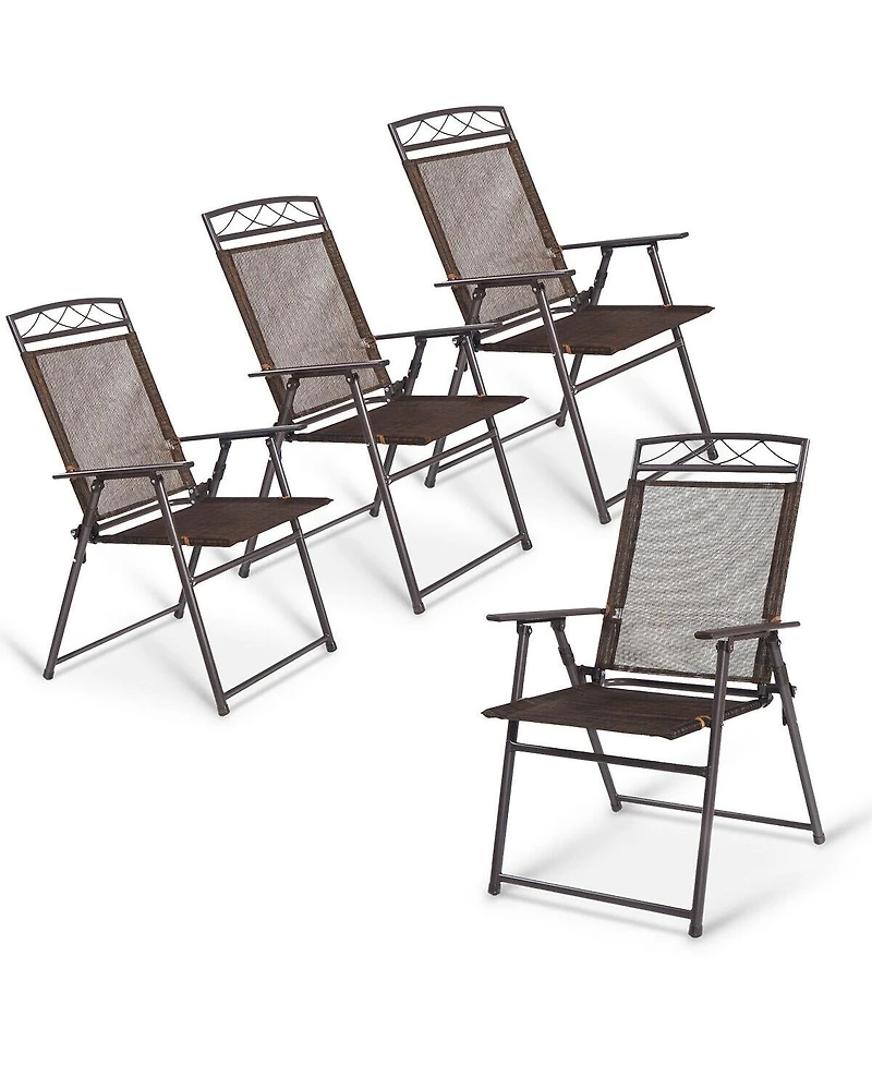 Costway Set of 4 Patio Folding Sling Chairs Steel Textilene Camping