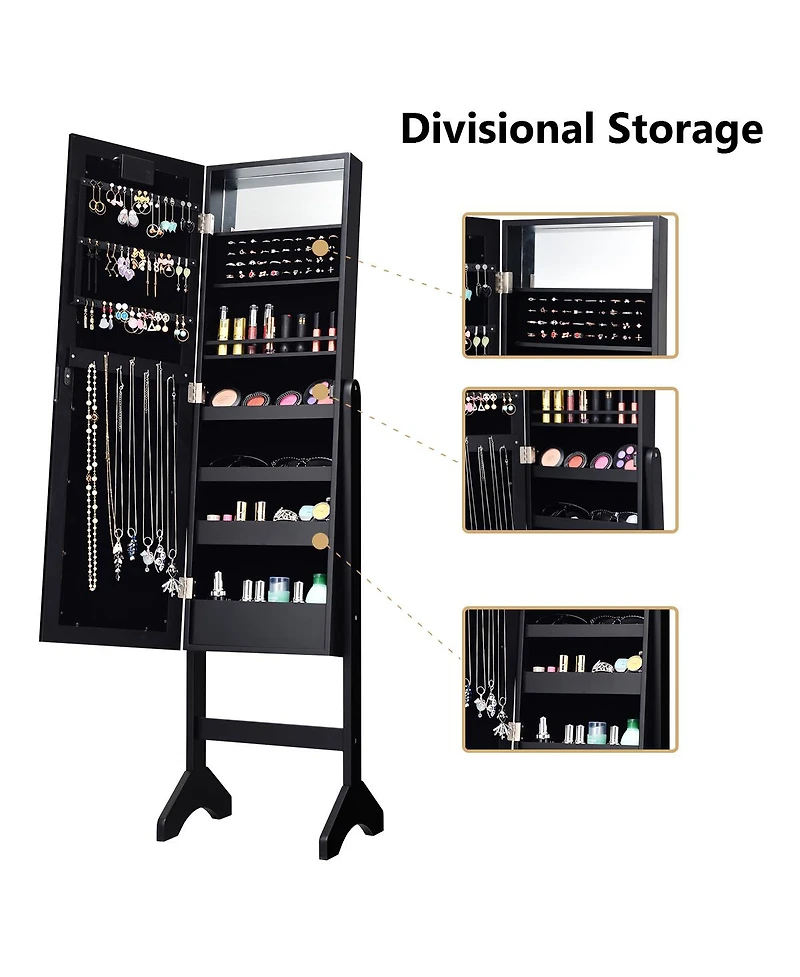 Costway Mirrored Jewelry Cabinet Organizer w/18 Led lights