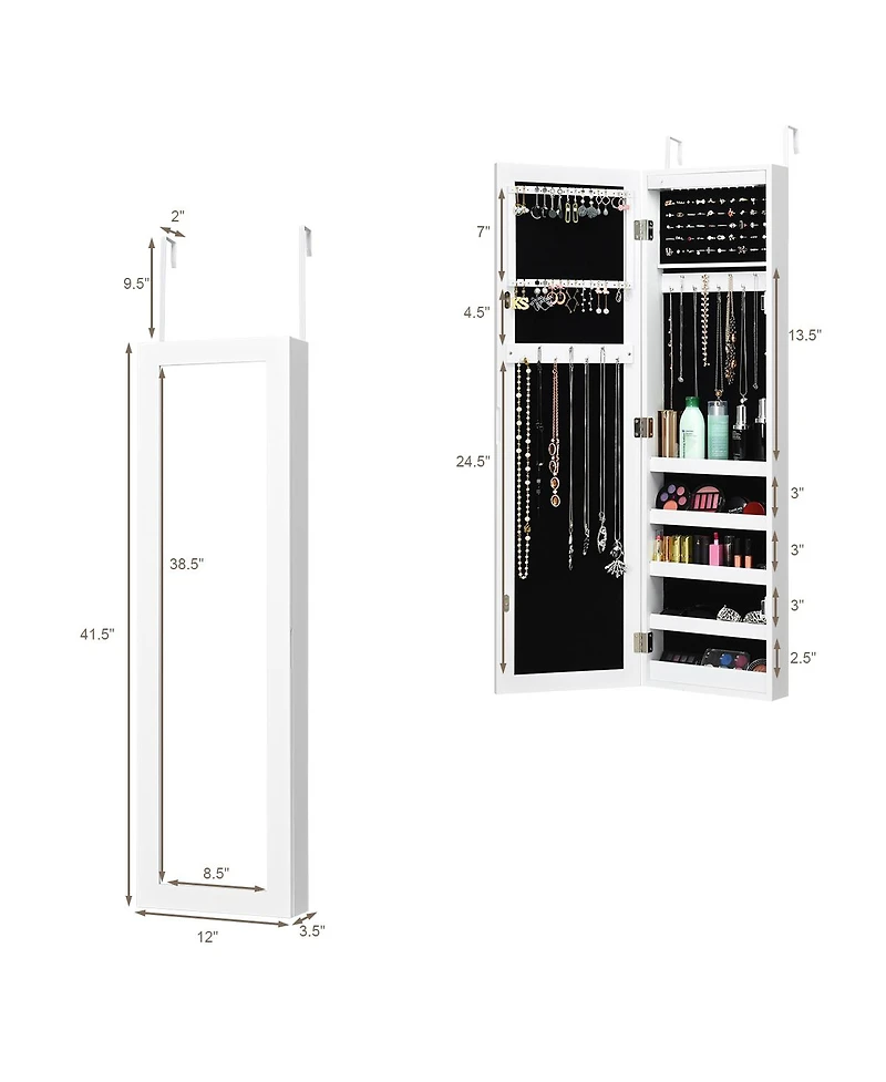Costway Wall Door Mounted Mirrored Jewelry Cabinet