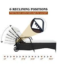 Costway Outdoor Chaise Lounge Chair Recliner Cushioned Patio Furniture Adjustable Wheels
