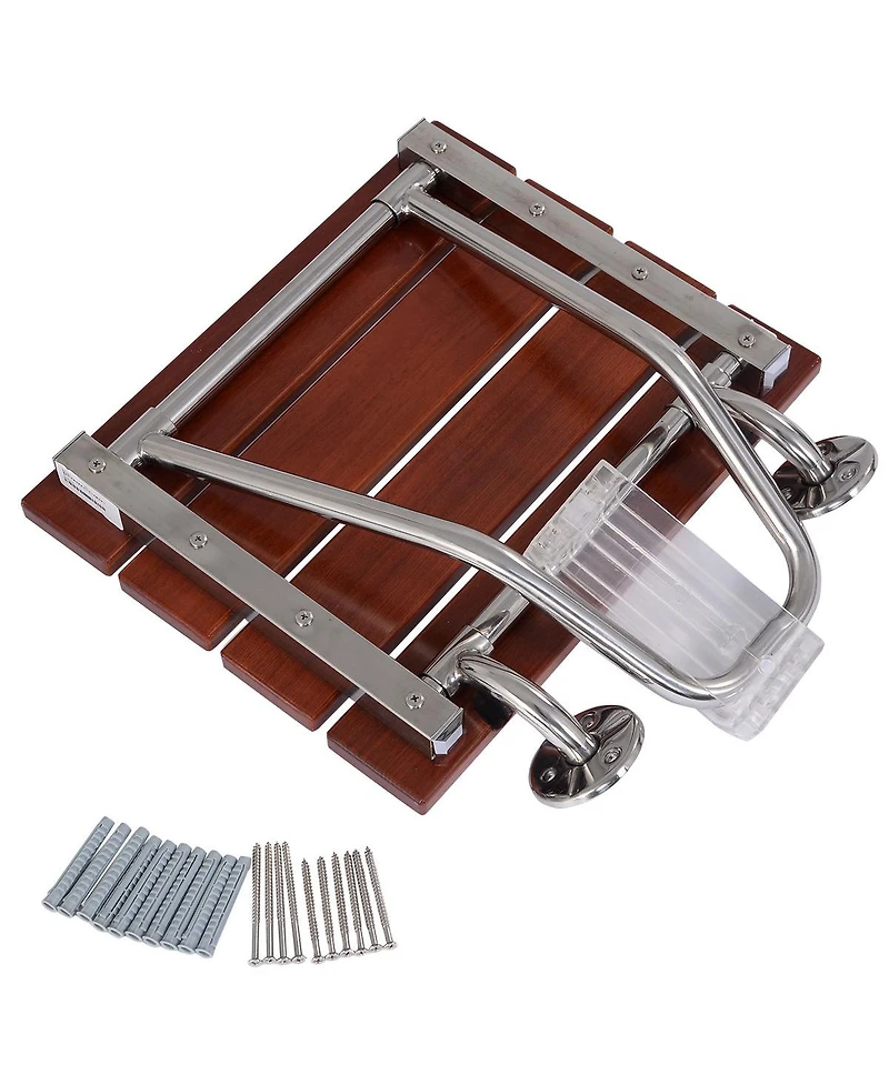 Folding Bath Seat Bench Shower Chair Wall Mount Solid Wood Construction