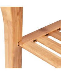 Bamboo Shower Seat Bench Bathroom Spa Bath Organizer Stool with Storage Shelf