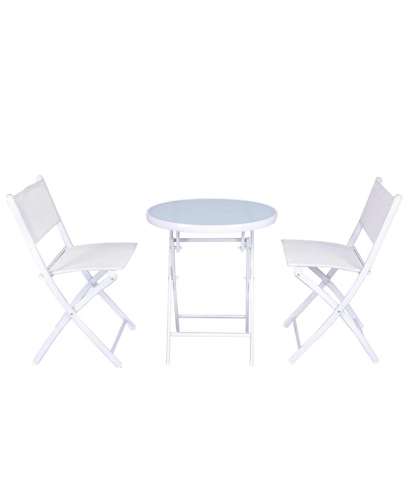 3 Pcs Folding Bistro Table Chairs Set Garden Backyard Patio Furniture