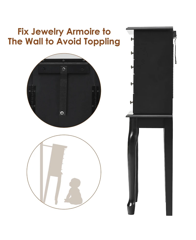 Costway Jewelry Cabinet Storage Chest Standing Organizer