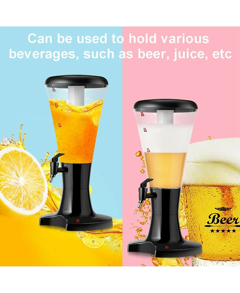 Set of 2 Cold Draft Beer Tower Dispenser 3L Plastic w/Led Lights New