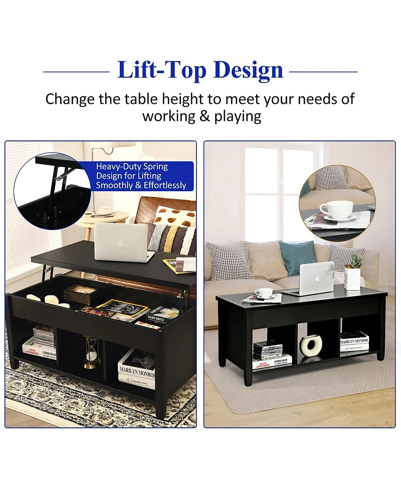 Costway Lift Top Coffee Table w/ Hidden Compartment and Storage Shelves