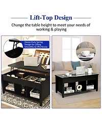 Costway Lift Top Coffee Table w/ Hidden Compartment and Storage Shelves