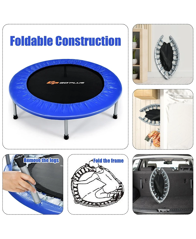 38" Mini Folding Trampoline Portable Recreational Fitness Rebounder