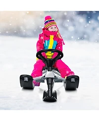 Kids Snow Racer Sled Steering Wheel Double Brakes Pull Rope