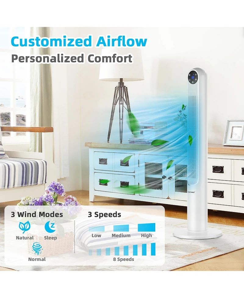 42'' Tower Fan Smart Display Panel 12H Timer 80 Degree Oscillating w/Remote