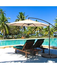 10 Ft Patio Offset Umbrella w/8 Ribs Cross Base Tilt
