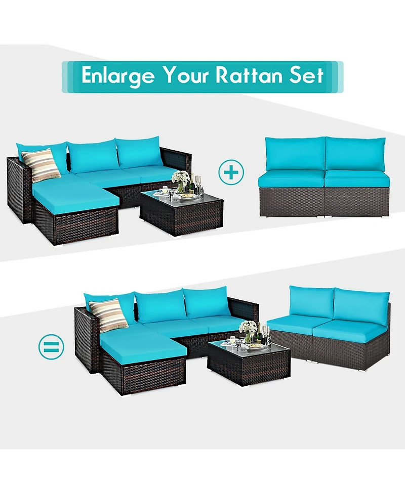 2PCS Patio Rattan Armless Sofa Sectional Conversation Furniture Set W/Cushion