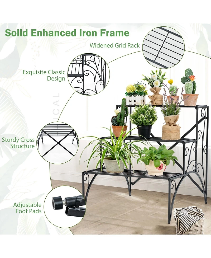 3 Tier Stair Style Metal Plant Stand Garden Shelf Flower Pot