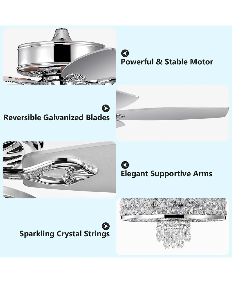 50'' Electric Crystal Ceiling Fan W/Light Adjustable Speed