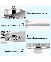 50'' Electric Crystal Ceiling Fan W/Light Adjustable Speed