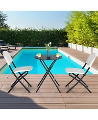 3PCS Patio Rattan Bistro Set Folding Table Chairs Garden Deck
