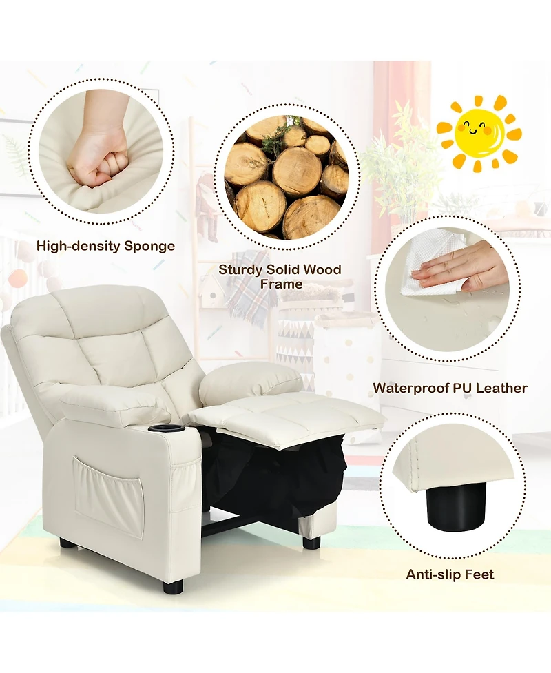 Kids Youth Recliner Chair Pu Leather w/Cup Holders & Side Pockets