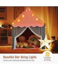 Kids Playhouse Tent Large Castle Fairy Tent Gift w/Star Lights Mat