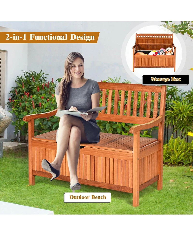 42'' Storage Bench Deck Box Solid Wood Seating Container Tools Toys