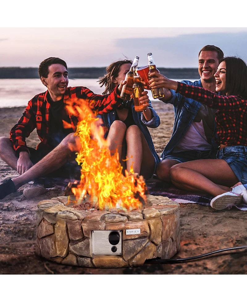 28'' Propane Gas Fire Pit Outdoor 40,000 BTUs Stone Finish Lava Rocks Cover