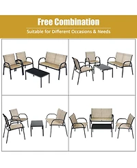 4 Pcs Patio Furniture Set Sofa Coffee Table Steel Frame Garden