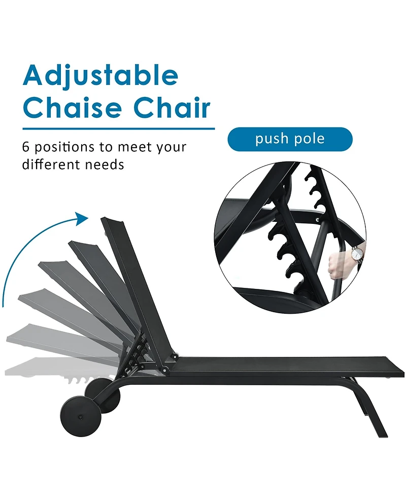 Costway Outdoor Patio Lounge Chair Chaise Reclining Aluminum Fabric Adjustable