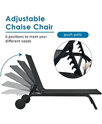 Costway Outdoor Patio Lounge Chair Chaise Reclining Aluminum Fabric Adjustable