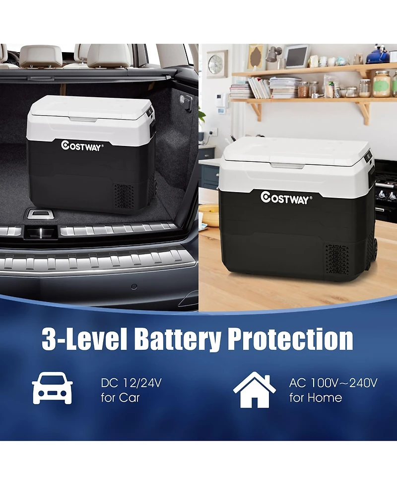 Costway 42 Qt Portable Car Refrigerator Dual-Zone Car Cooler