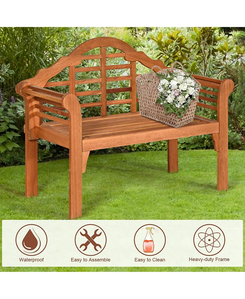 Costway 49'' Outdoor Folding Bench Eucalyptus Wood Backrest Armrest