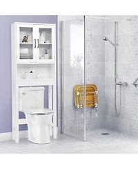 Over the Toilet Storage Cabinet Bathroom Space Saver w/Tempered Glass Door