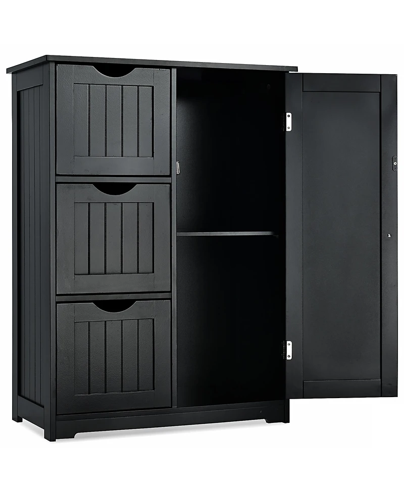 Bathroom Floor Cabinet Side Storage with 3 Drawers and 1 Cupboard